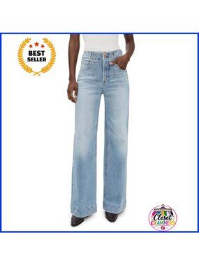 High Rise Cropped Wide Leg Jeans Raw Hem Mid-Weight Low-Stretch Denim
